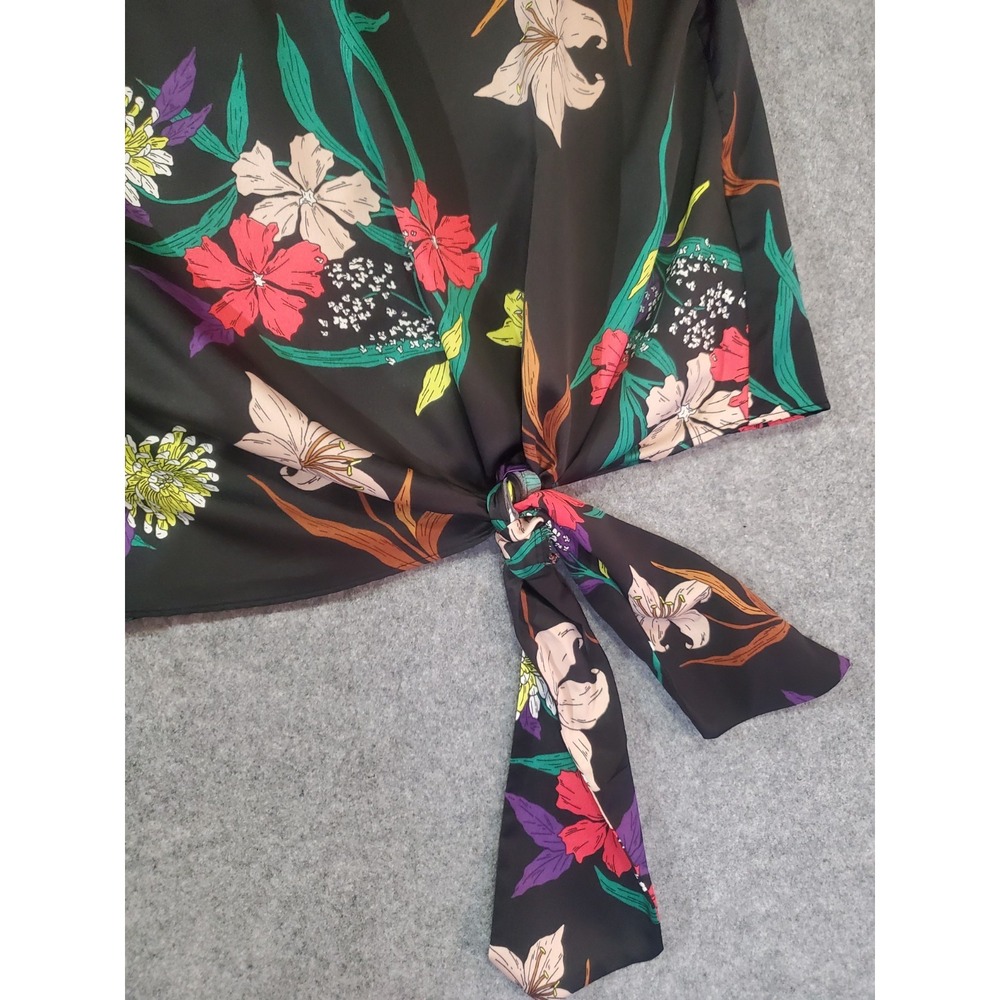 🌷 NWOT Worthington Womens 1X Floral Tie Front Satin Texture Blouse - Picture 7 of 11
